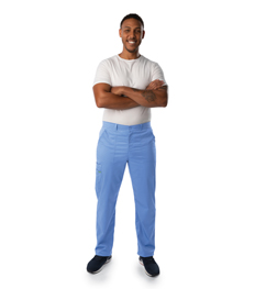 Men's Proflex Drawstring Front Elastic Back Cargo Scrub Pant - Ceil Blue